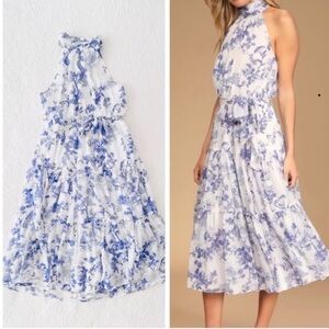 Lulu's Blue and White Floral Midi Dress